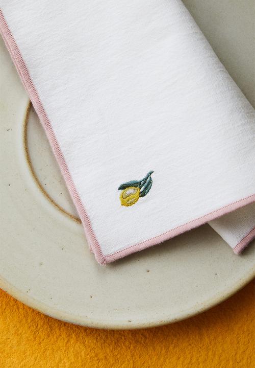 H&M - 4-pack embroidered napkins - white/fruits