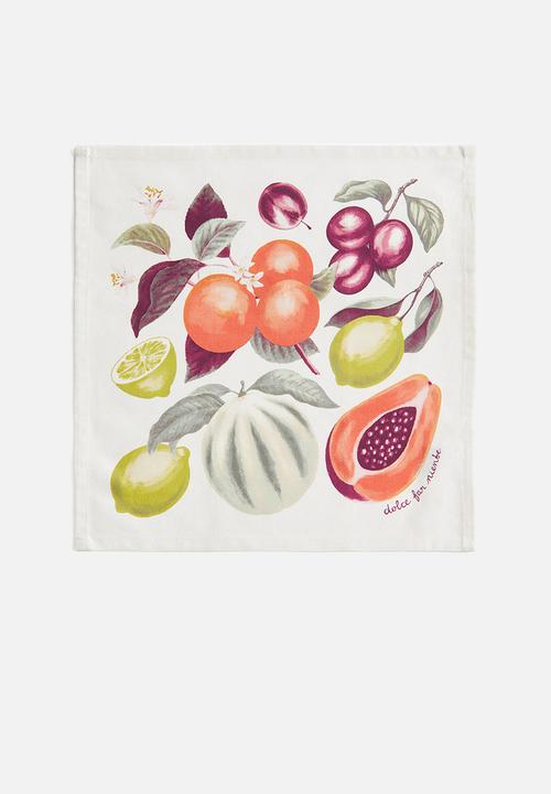 H&M - 4-pack napkins - white/fruits