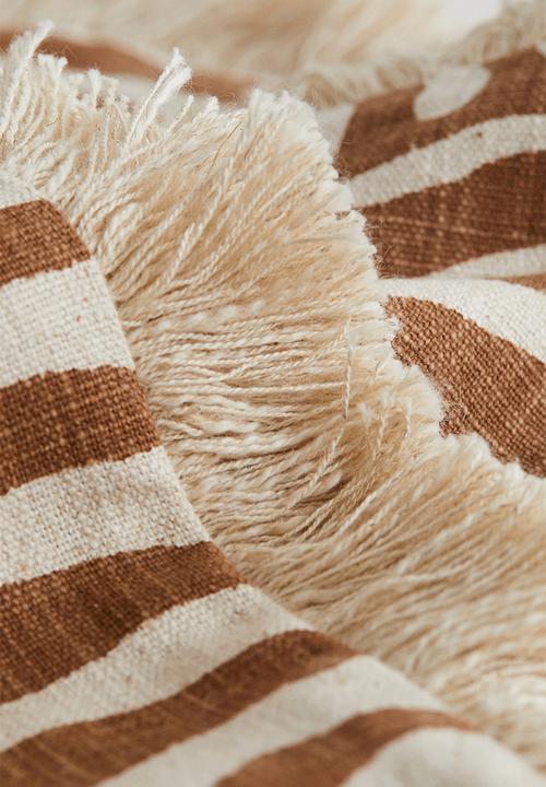 H&M - Fringed linen-blend cushion cover - light brown/zebra print