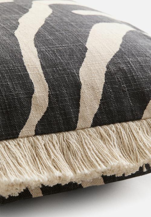 H&M - Fringed linen-blend cushion cover - light beige/zebra print
