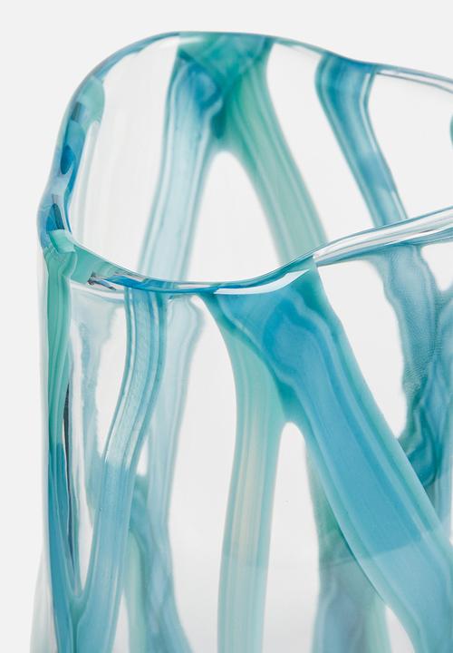 H&M - Glass vase - turquoise/patterned 