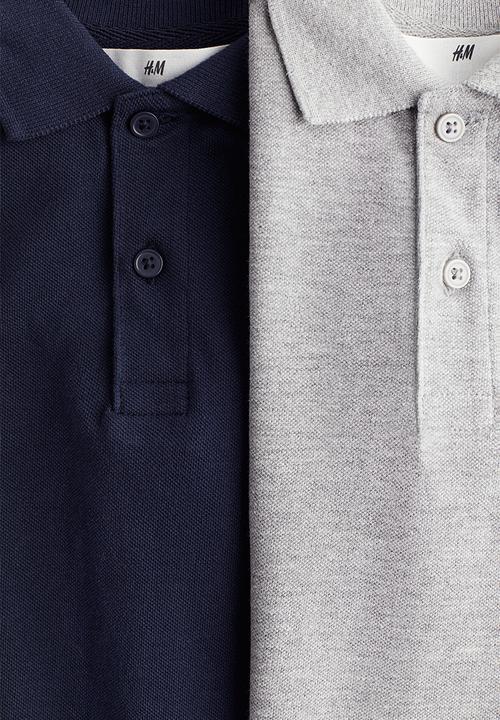 H&M - 2-Pack piqué polo shirts - light grey & navy blue