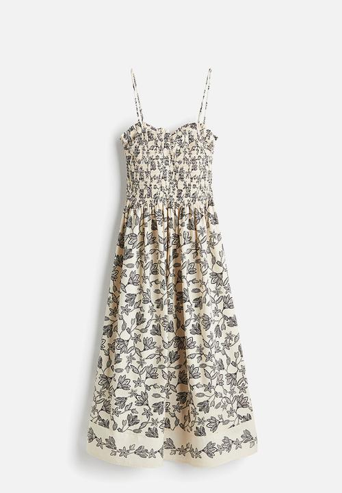 H&M - Smock-topped dress - cream & black floral 