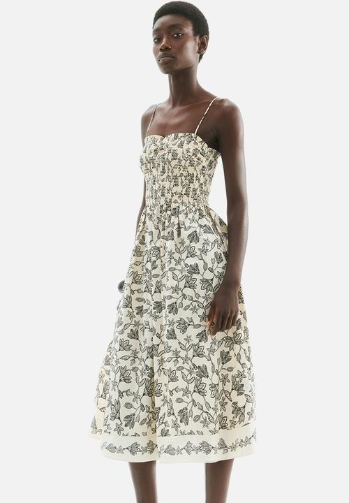 H&M - Smock-topped dress - cream & black floral 