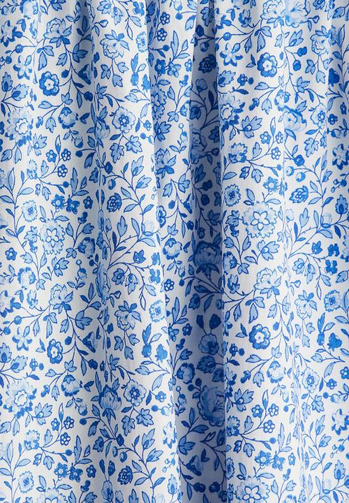 H&M - Flared-skirt cotton dress -  white & blue floral