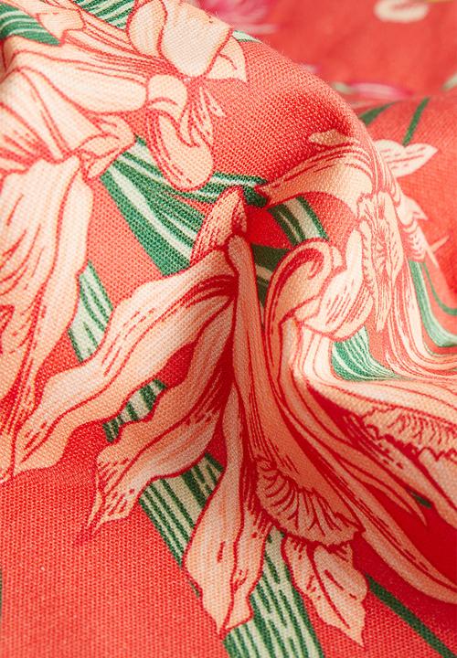 H&M - Outdoor cushion cover - coral red/floral