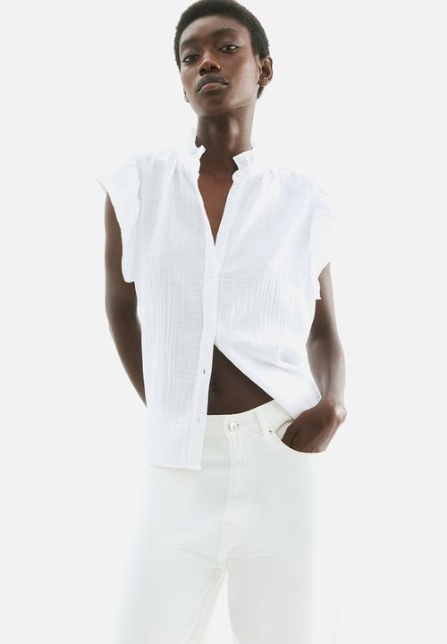 H&M - Flutter-sleeved muslin blouse - white