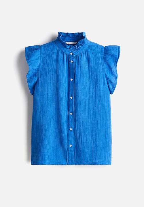 H&M - Flutter-sleeved muslin blouse - blue