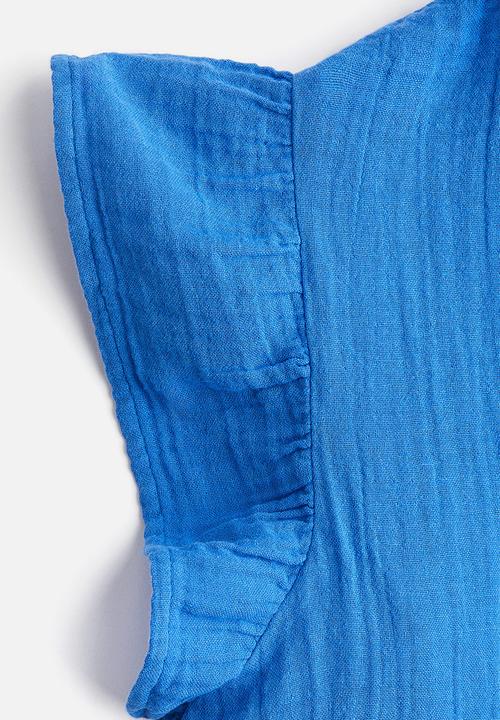H&M - Flutter-sleeved muslin blouse - blue