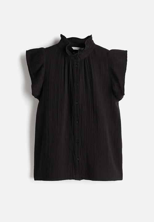 H&M - Flutter-sleeved muslin blouse - black