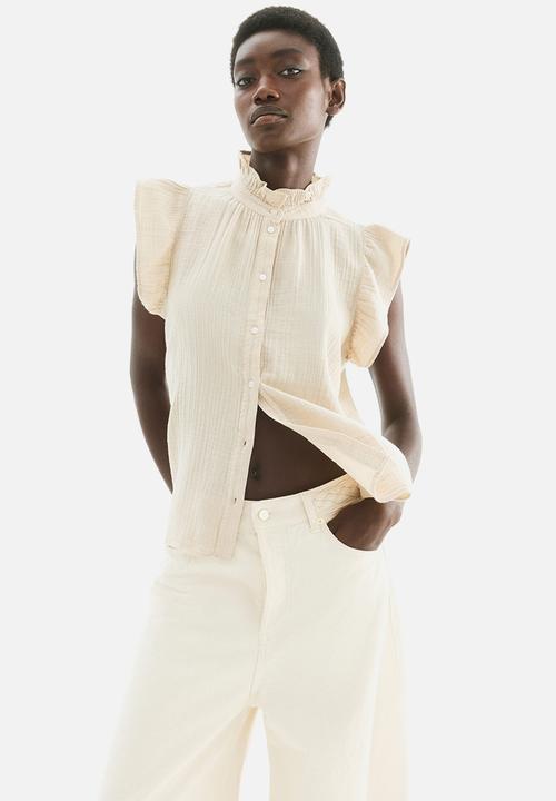 H&M - Flutter-sleeved muslin blouse - beige