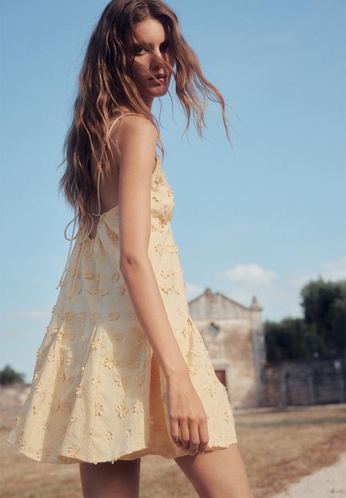 H&M - Appliquéd cotton dress - light yellow