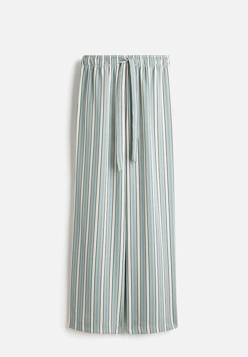 H&M - Drawstring twill trousers - light turquoise striped