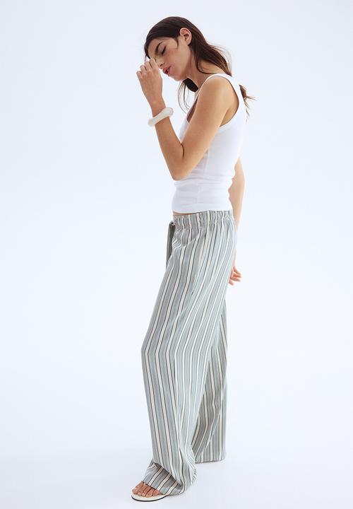 H&M - Drawstring twill trousers - light turquoise striped