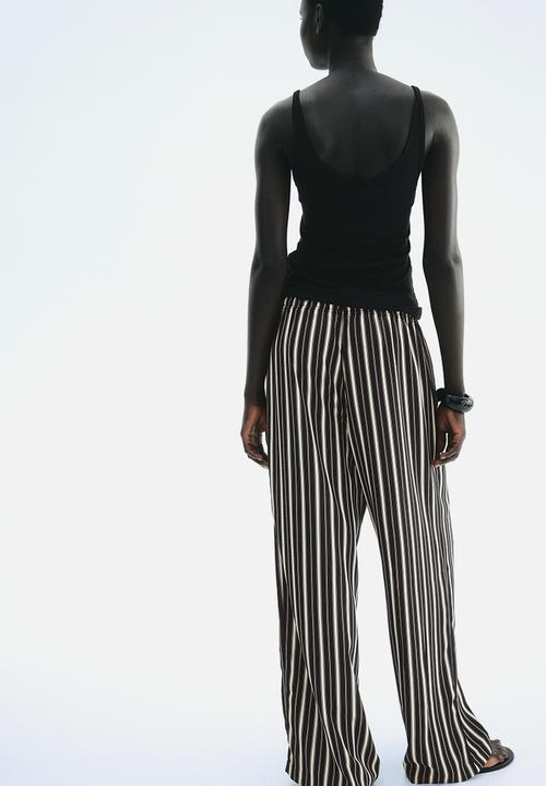 H&M - Drawstring twill trousers - black striped