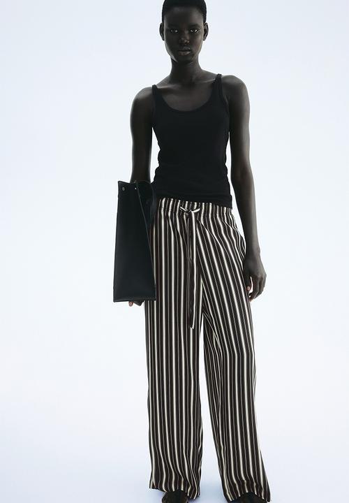 H&M - Drawstring twill trousers - black striped