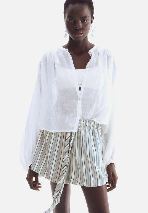 H&M - Twill drawstring shorts - light turquoise striped