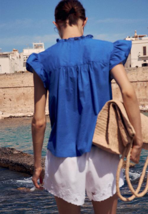H&M - Embroidered blouse - bright blue & white