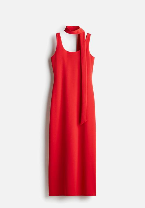 H&M - Bodycon dress with scarf - bright red