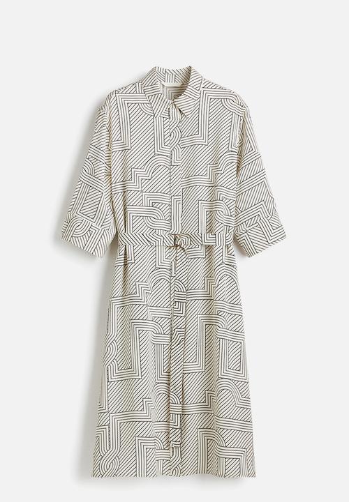H&M - Belted shirt dress - cream patterned 