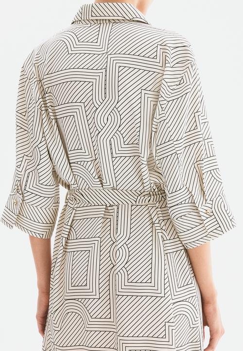H&M - Belted shirt dress - cream patterned 
