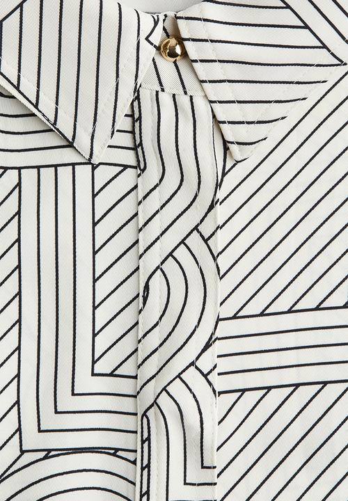 H&M - Belted shirt dress - cream patterned 
