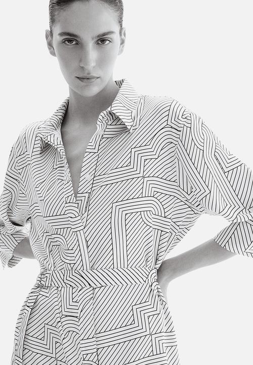 H&M - Belted shirt dress - cream patterned 