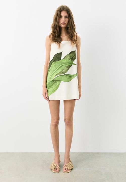 H&M - Linen-blend strappy dress - white leaves