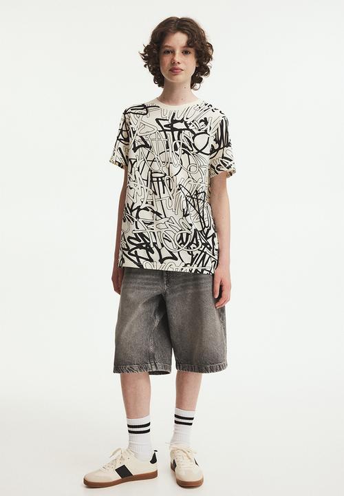 H&M - Printed cotton T-shirt - white/patterned