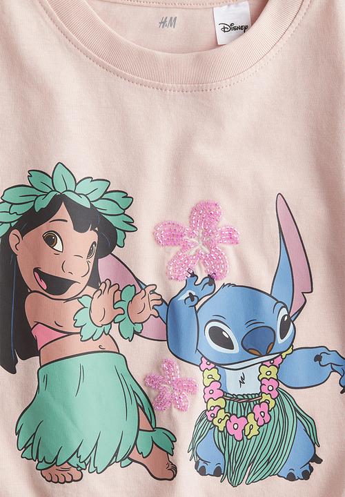H&M - Print-motif cotton T-shirt - light pink/lilo & stitch 