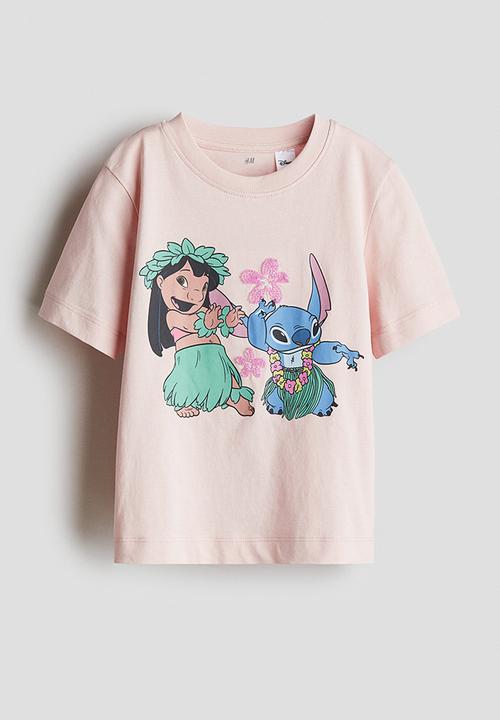 H&M - Print-motif cotton T-shirt - light pink/lilo & stitch 