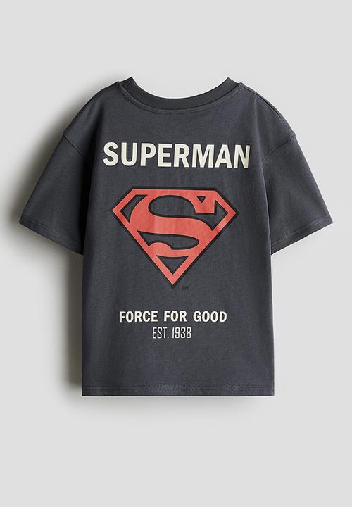 H&M - Oversized printed T-shirt - dark grey/superman