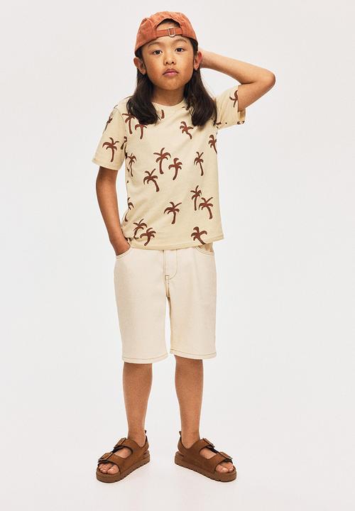H&M - Printed T-shirt - light beige/palm trees