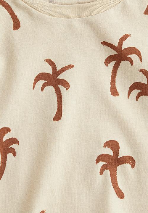 H&M - Printed T-shirt - light beige/palm trees