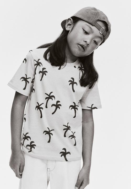 H&M - Printed T-shirt - light beige/palm trees
