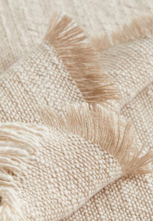 H&M - Fringed slub-weave blanket - beige