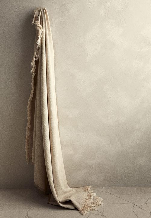H&M - Fringed slub-weave blanket - beige