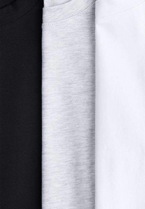 H&M - 3-pack cotton tops - light grey/black