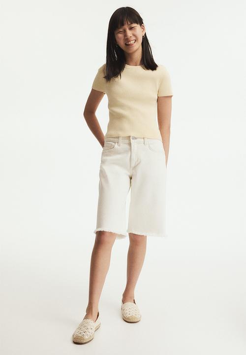 H&M - Short rib-knit top - pale yellow