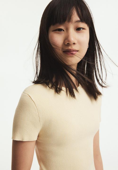 H&M - Short rib-knit top - pale yellow