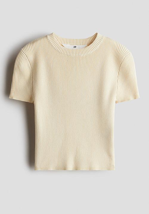 H&M - Short rib-knit top - pale yellow