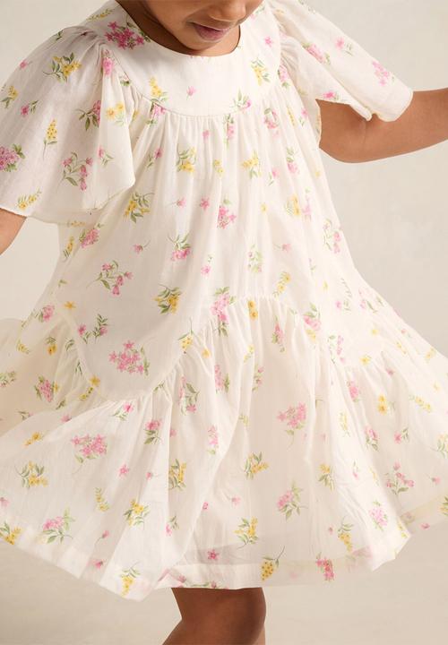 Forever New - Dove Girls Curved Panel Flutter Dress - Dove Floral
