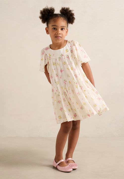 Forever New - Dove Girls Curved Panel Flutter Dress - Dove Floral