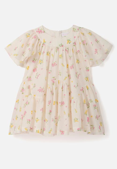 Forever New - Dove Girls Curved Panel Flutter Dress - Dove Floral