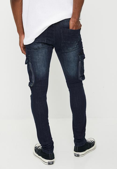 Brave Soul - Blue Denim Biker Jean - Blue Long Length