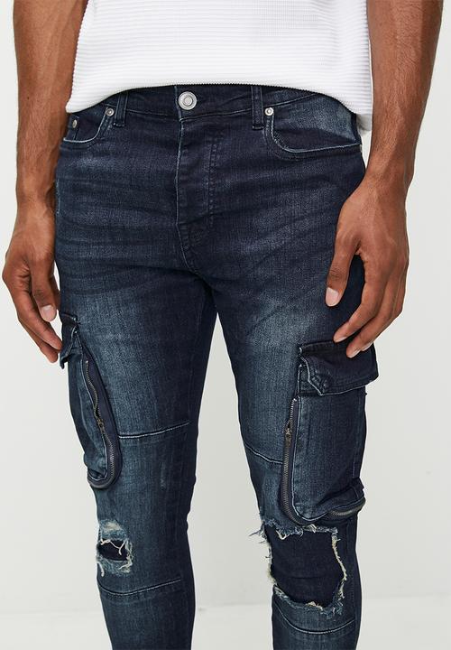 Brave Soul - Blue Denim Biker Jean - Blue Long Length