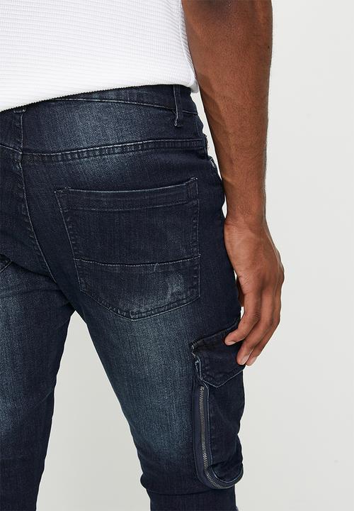 Brave Soul - Blue Denim Biker Jean - Blue Long Length