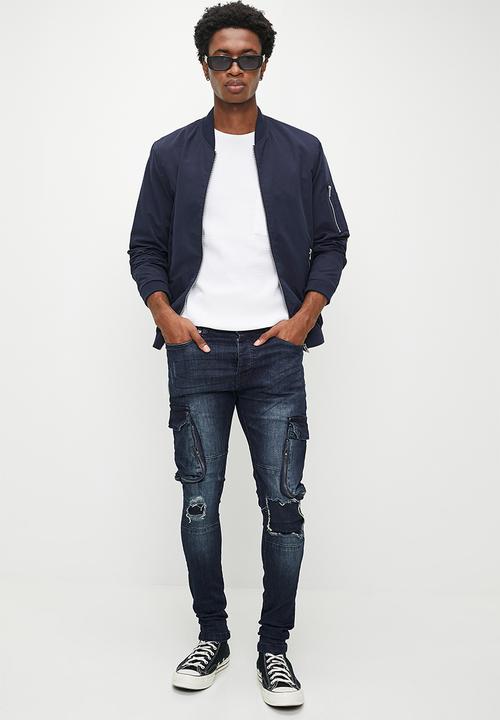 Brave Soul - Blue Denim Biker Jean - Blue Long Length
