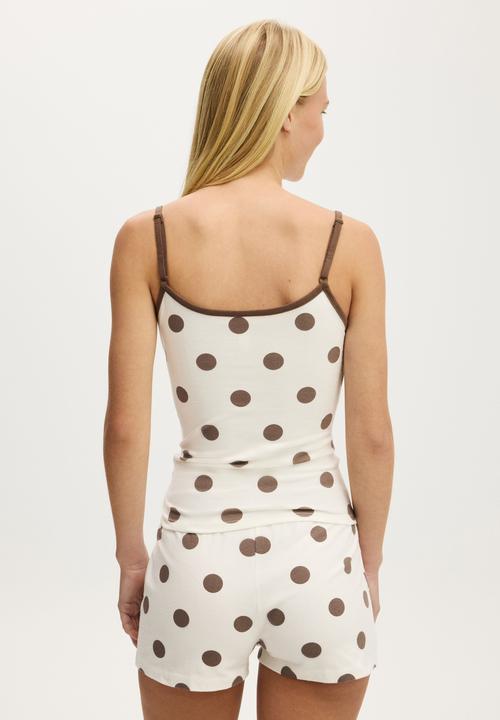 Cotton On - Dreamy Soft Longline Cami - Coconut Milk/Deep Taupe Spot