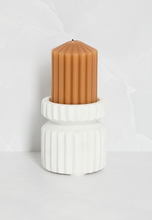 Sixth Floor - Marble Ribbed Candle Holder - White
